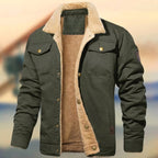 Aaron | Men's Sherpa Collar Button-Down Jacket, Relaxed Fit Autumn Jacket | Everlasting Boutique | Army Green