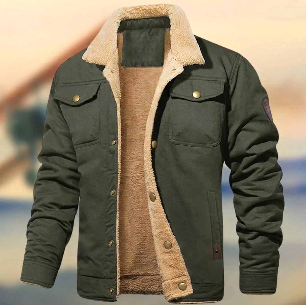 Aaron | Men's Sherpa Collar Button-Down Jacket, Relaxed Fit Autumn Jacket | Everlasting Boutique | Army Green
