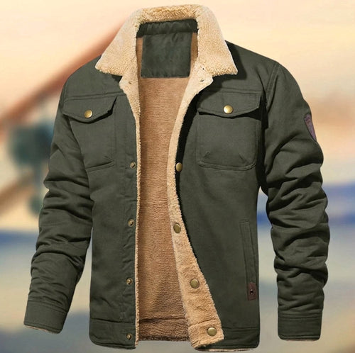 Aaron | Men's Sherpa Collar Button-Down Jacket, Relaxed Fit Autumn Jacket | Everlasting Boutique | Army Green