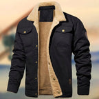 Aaron | Men's Sherpa Collar Button-Down Jacket, Relaxed Fit Autumn Jacket | Everlasting Boutique | Black