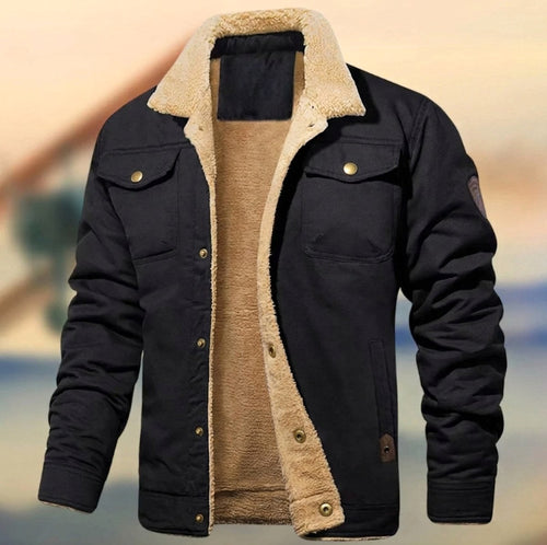 Aaron | Men's Sherpa Collar Button-Down Jacket, Relaxed Fit Autumn Jacket | Everlasting Boutique | Black