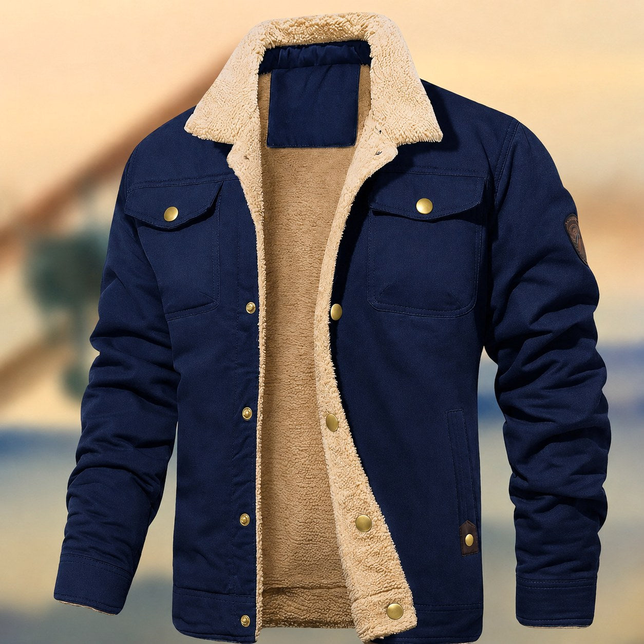 Aaron | Men's Sherpa Collar Button-Down Jacket, Relaxed Fit Autumn Jacket | Everlasting Boutique | Navy