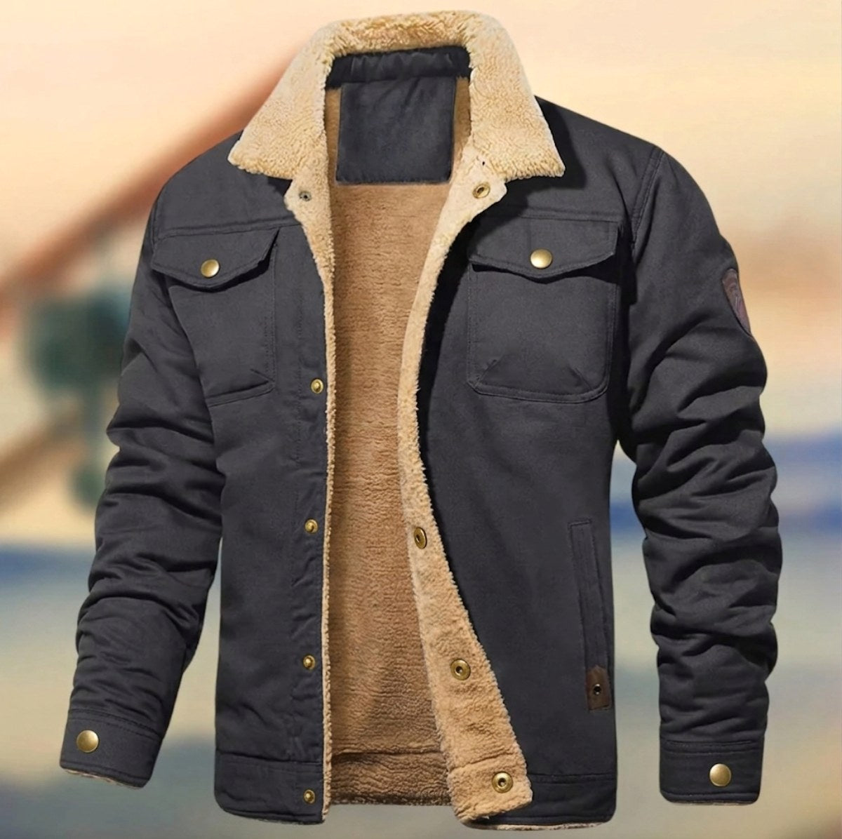 Aaron | Men's Sherpa Collar Button-Down Jacket, Relaxed Fit Autumn Jacket | Everlasting Boutique | Gray