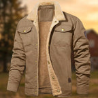 Aaron | Men's Sherpa Collar Button-Down Jacket, Relaxed Fit Autumn Jacket | Everlasting Boutique | Beige