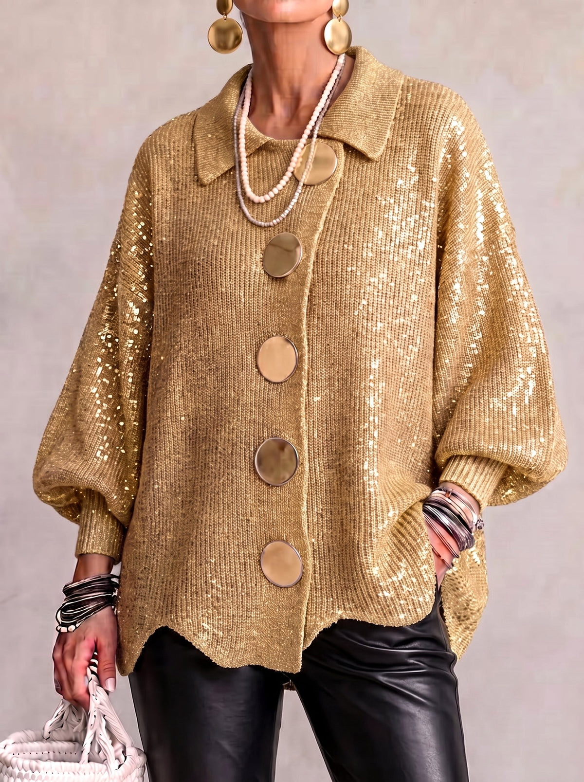 Abigail | Women's Oversized Cardigan with Collar and Large Buttons, Relaxed-Fit Cardigan | Everlasting Boutique