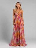 Ada | Women's Floral V-Neck Maxi Dress, Flowing Silhouette Evening Dress | Everlasting Boutique | Orange