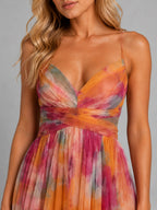 Ada | Women's Floral V-Neck Maxi Dress, Flowing Silhouette Evening Dress | Everlasting Boutique | Pink