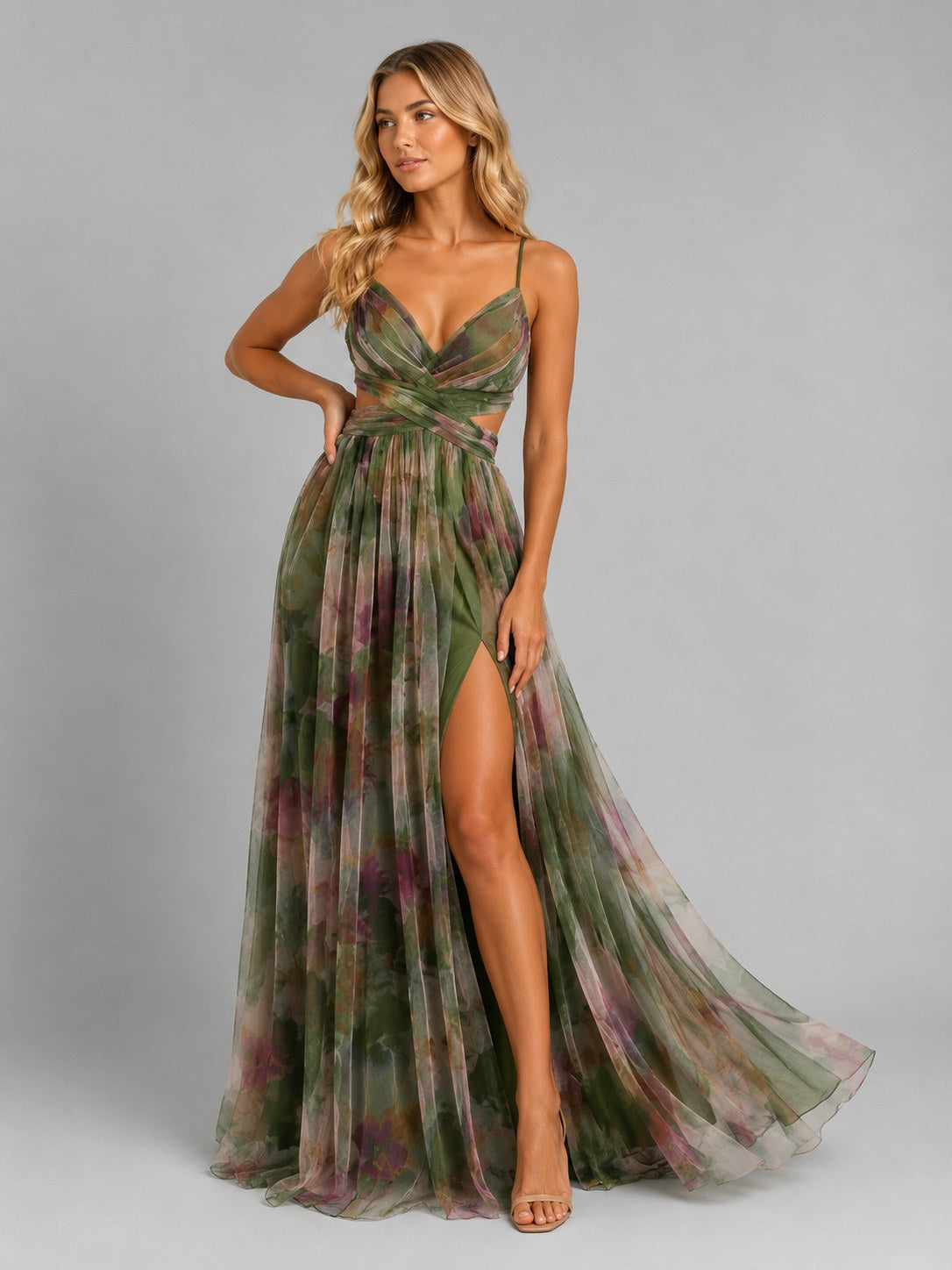 Ada | Women's Floral V-Neck Maxi Dress, Flowing Silhouette Evening Dress | Everlasting Boutique | Purple
