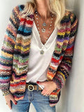 Adele | Women's Open Front Striped Knit Cardigan, Long Sleeve Layering Cardigan | Everlasting Boutique | Multi