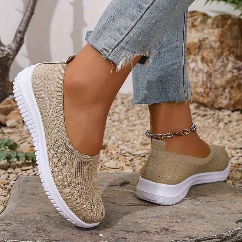 Adeline | Women's Orthopaedic Slip-On Trainers, Lightweight Everyday Trainers | Everlasting Boutique | Apricot
