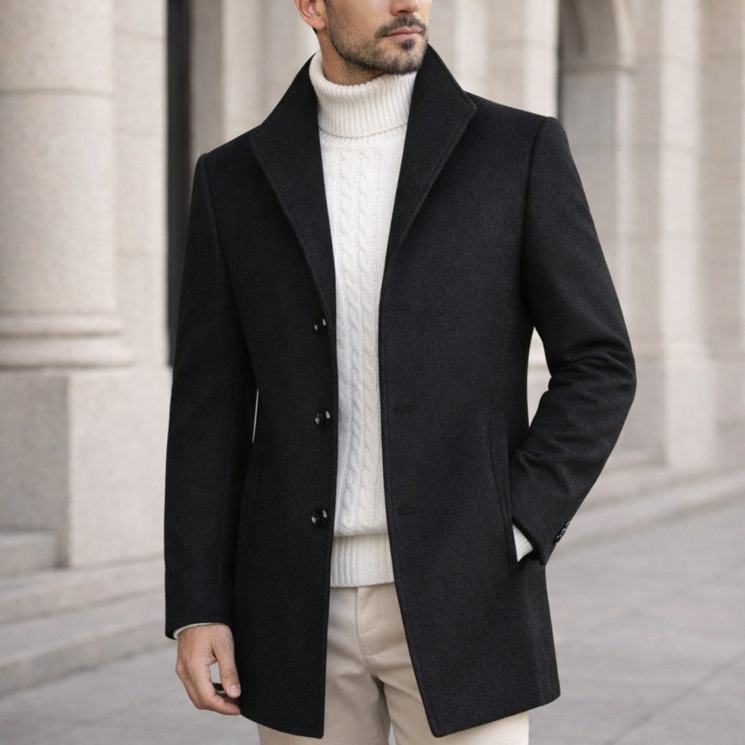 Aiden | Men's Long Winter Coat with Classic Tailoring, Refined Autumn Coat | Everlasting Boutique | Black