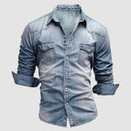 Alexander | Men's Long-Sleeve Denim Shirt with Vintage Used Look, Long-Sleeve Denim Shirt | Everlasting Boutique | Light Blue