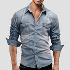 Alexander | Men's Long-Sleeve Denim Shirt with Vintage Used Look, Long-Sleeve Denim Shirt | Everlasting Boutique | Light Blue