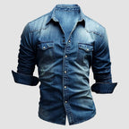 Alexander | Men's Long-Sleeve Denim Shirt with Vintage Used Look, Long-Sleeve Denim Shirt | Everlasting Boutique | Light Blue