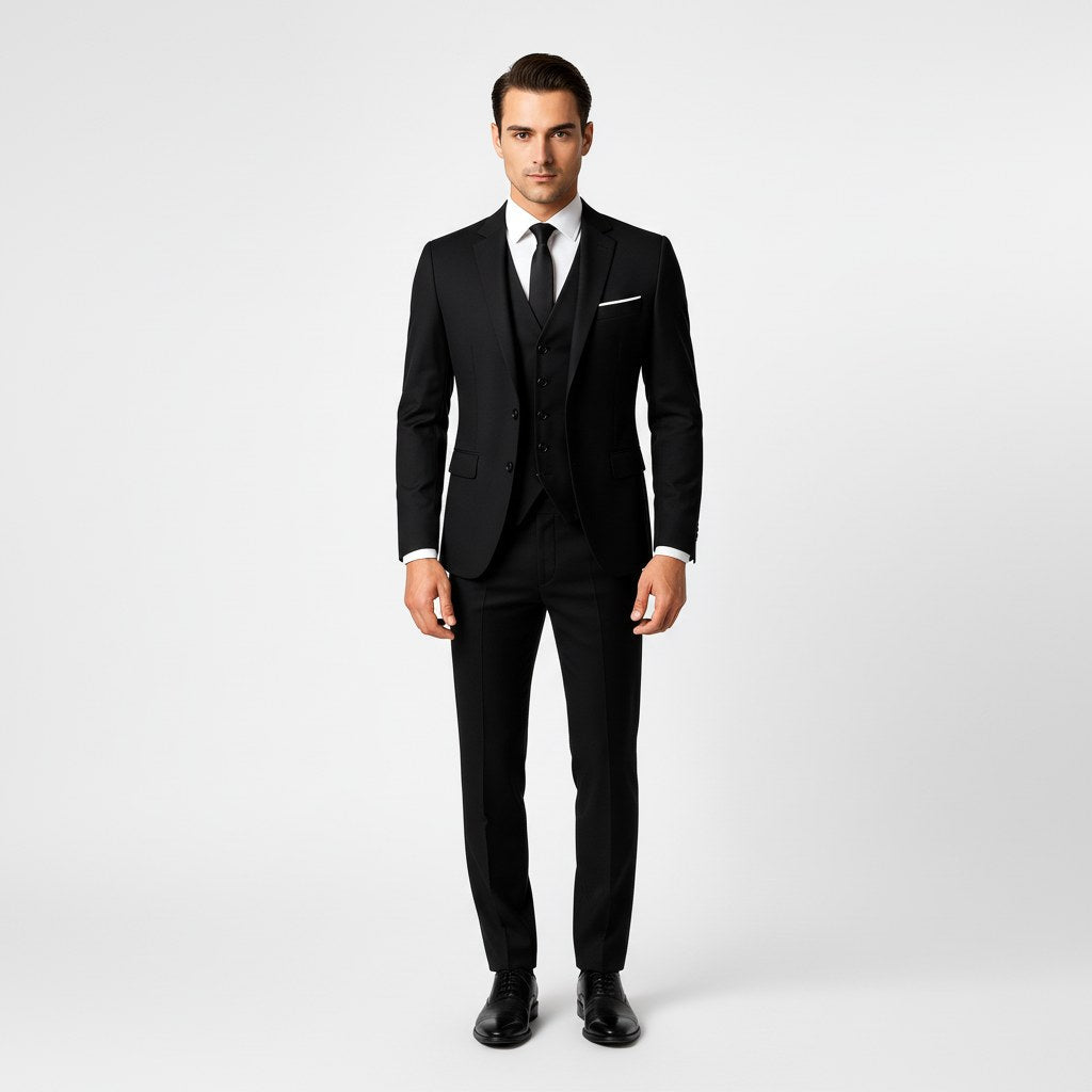 Alexander | Men's Three-Piece Suit with Waistcoat Formal, Elegant Suit Set | Everlasting Boutique | Black