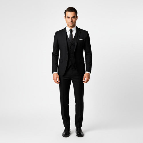 Alexander | Men's Three-Piece Suit with Waistcoat Formal, Elegant Suit Set | Everlasting Boutique | Black