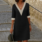 Alice | Women's Cotton and Linen Midi Dress, V-Neck Lace Detail Midi Dress | Everlasting Boutique