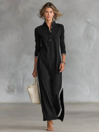 Amelie | Women's Collar Sweatshirt Maxi Dress, Button-Down Midi Dress | Everlasting Boutique