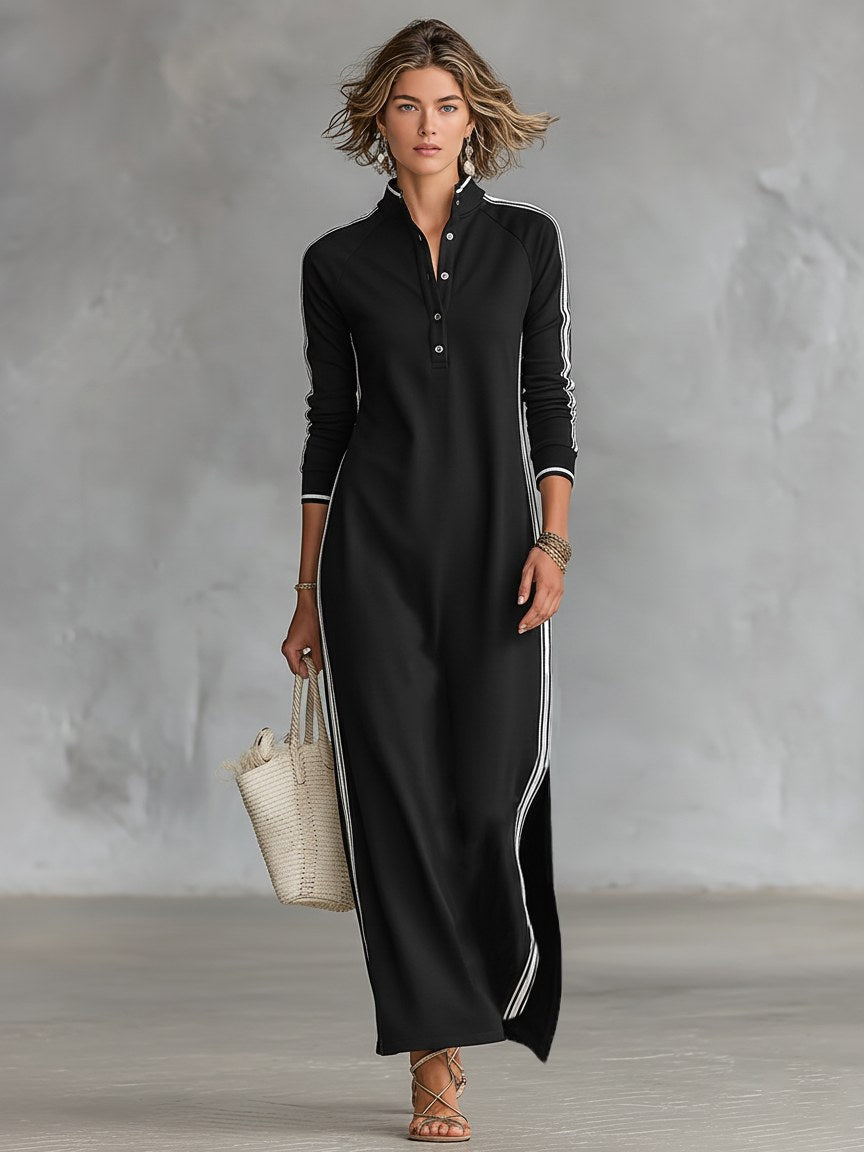 Amelie | Women's Collar Sweatshirt Maxi Dress, Button-Down Midi Dress | Everlasting Boutique