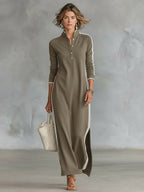 Amelie | Women's Collar Sweatshirt Maxi Dress, Button-Down Midi Dress | Everlasting Boutique