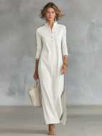 Amelie | Women's Collar Sweatshirt Maxi Dress, Button-Down Midi Dress | Everlasting Boutique