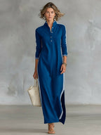 Amelie | Women's Collar Sweatshirt Maxi Dress, Button-Down Midi Dress | Everlasting Boutique