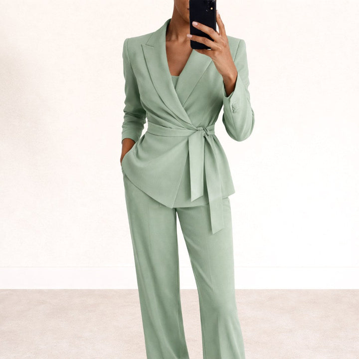 Amelie | Women's Tailored Tie-Waist Blazer Suit Set, Structured Two-Piece Trousers | Everlasting Boutique
