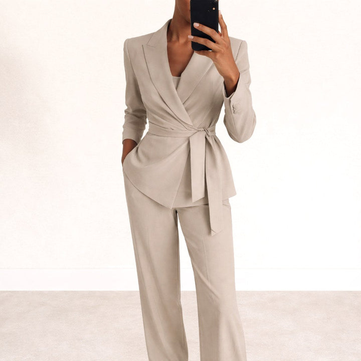 Amelie | Women's Tailored Tie-Waist Blazer Suit Set, Structured Two-Piece Trousers | Everlasting Boutique