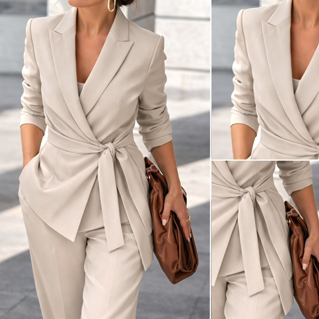Amelie | Women's Tailored Tie-Waist Blazer Suit Set, Structured Two-Piece Trousers | Everlasting Boutique