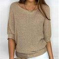 Annelie | Women's V-Neck Half-Sleeve Jumper, Lightweight Knit Jumper | Everlasting Boutique | Beige