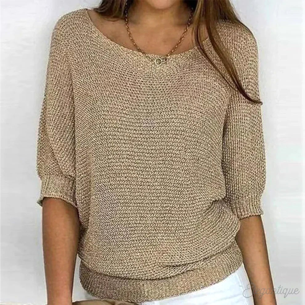 Annelie | Women's V-Neck Half-Sleeve Jumper, Lightweight Knit Jumper | Everlasting Boutique | Beige