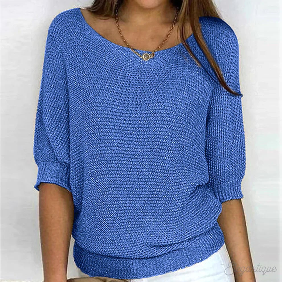 Annelie | Women's V-Neck Half-Sleeve Jumper, Lightweight Knit Jumper | Everlasting Boutique | Beige