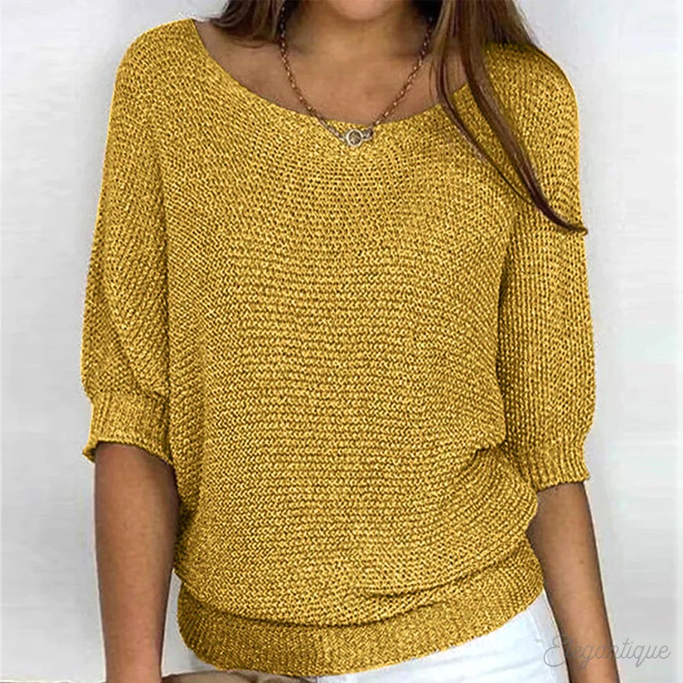 Annelie | Women's V-Neck Half-Sleeve Jumper, Lightweight Knit Jumper | Everlasting Boutique | Beige