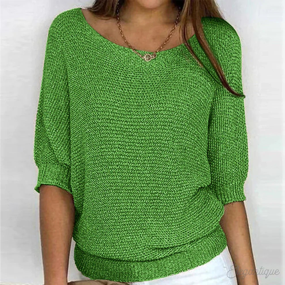 Annelie | Women's V-Neck Half-Sleeve Jumper, Lightweight Knit Jumper | Everlasting Boutique | Beige