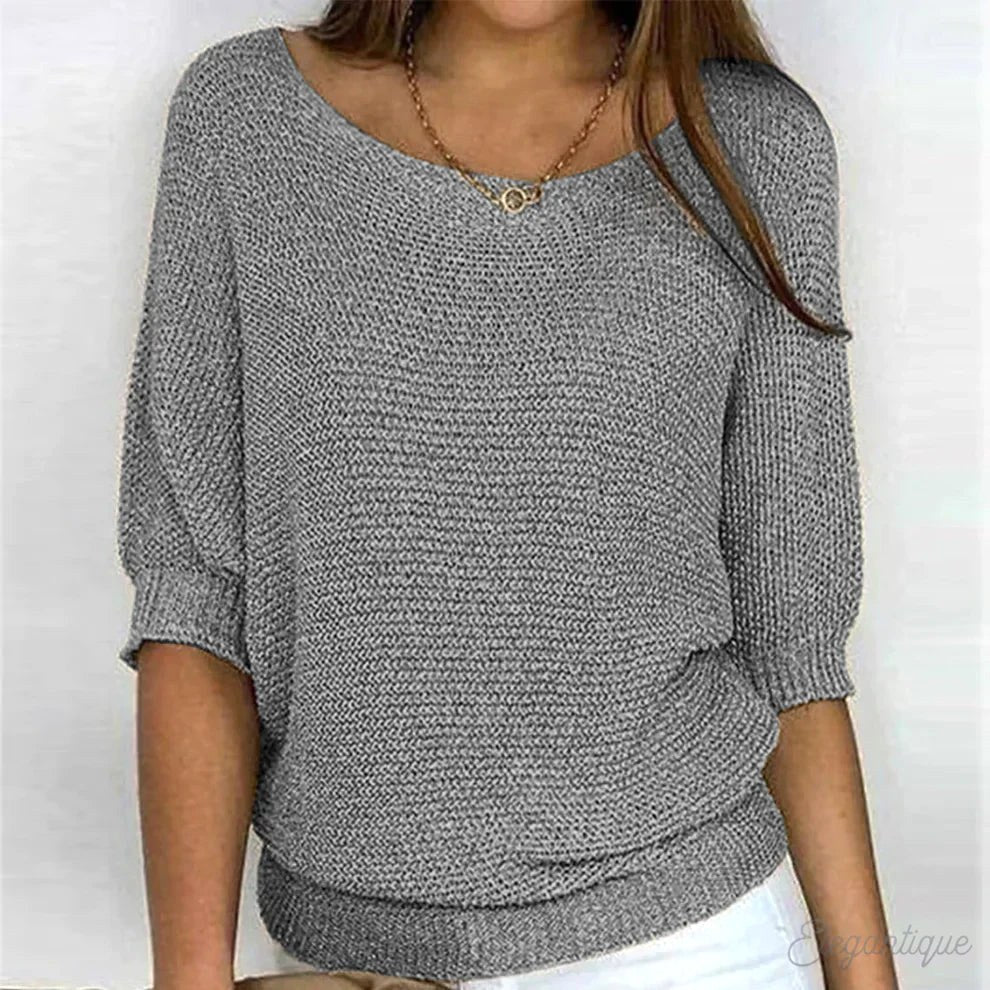 Annelie | Women's V-Neck Half-Sleeve Jumper, Lightweight Knit Jumper | Everlasting Boutique | Beige