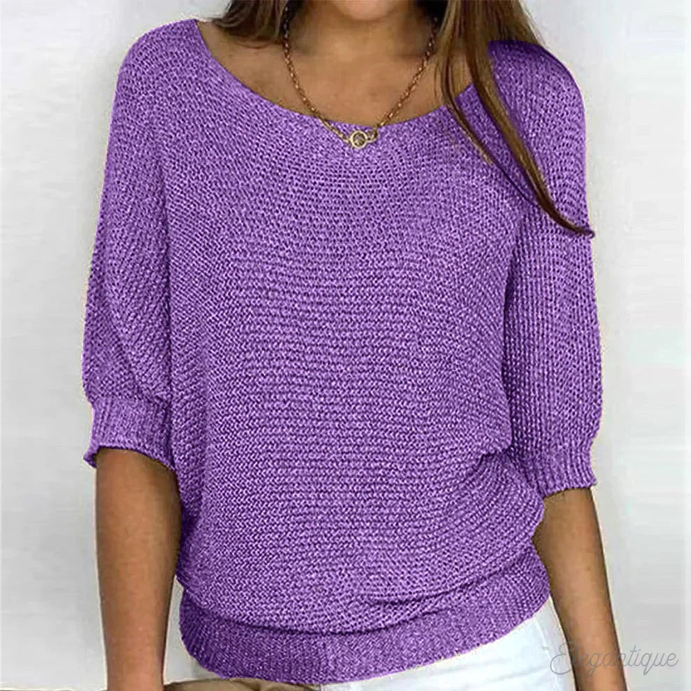 Annelie | Women's V-Neck Half-Sleeve Jumper, Lightweight Knit Jumper | Everlasting Boutique | Beige