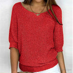 Annelie | Women's V-Neck Half-Sleeve Jumper, Lightweight Knit Jumper | Everlasting Boutique | Red