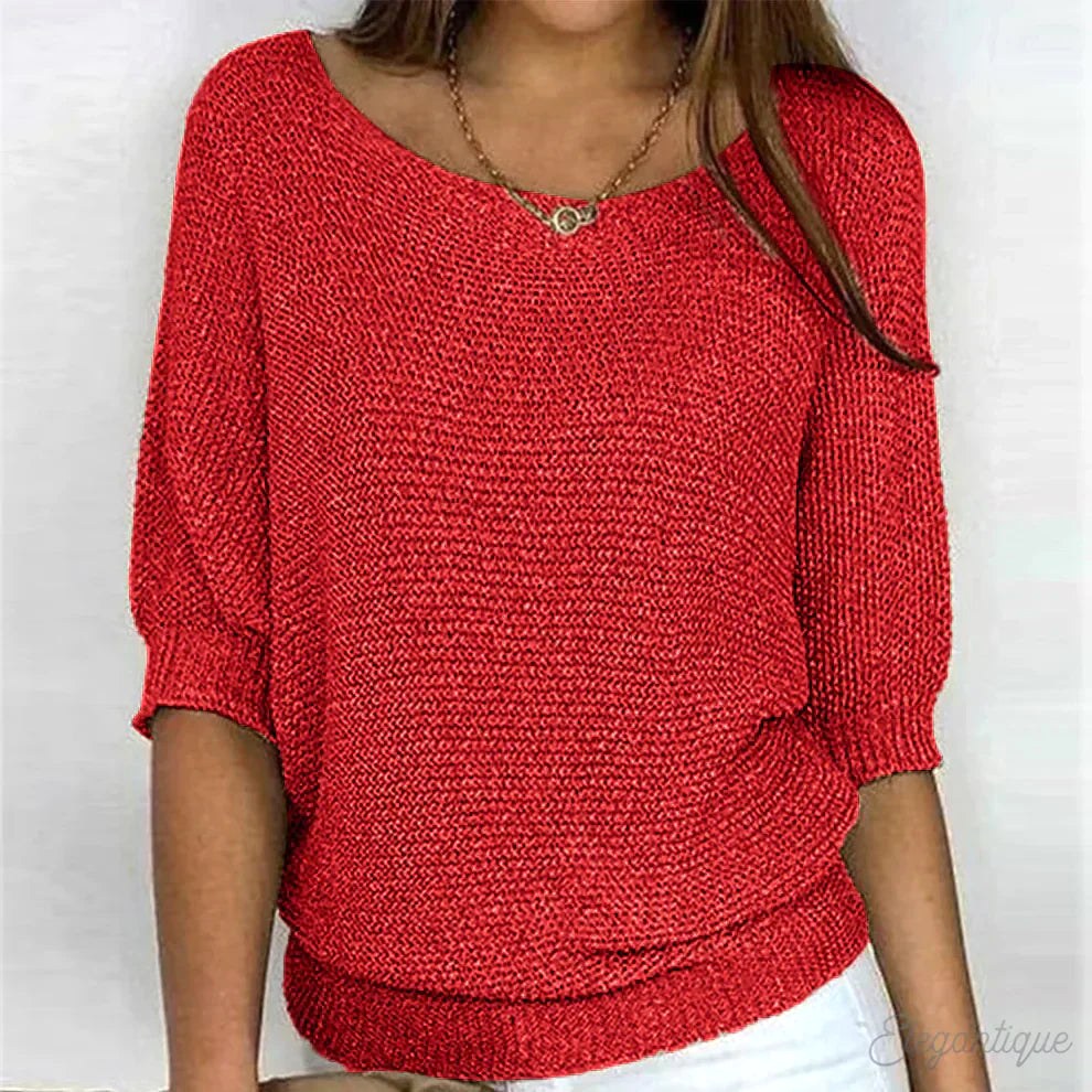 Annelie | Women's V-Neck Half-Sleeve Jumper, Lightweight Knit Jumper | Everlasting Boutique | Red