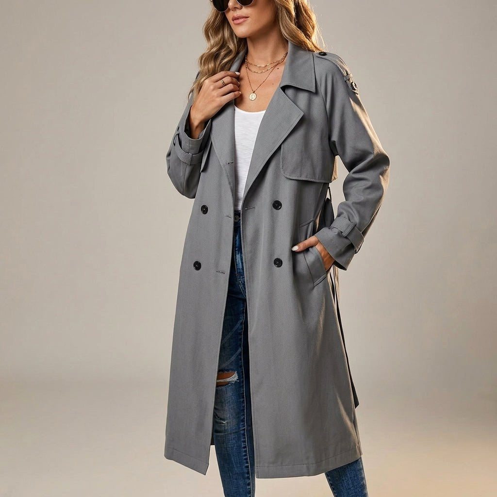 Anouk | Women's Long Trench Coat, Classic Double-Breasted Coat | Everlasting Boutique