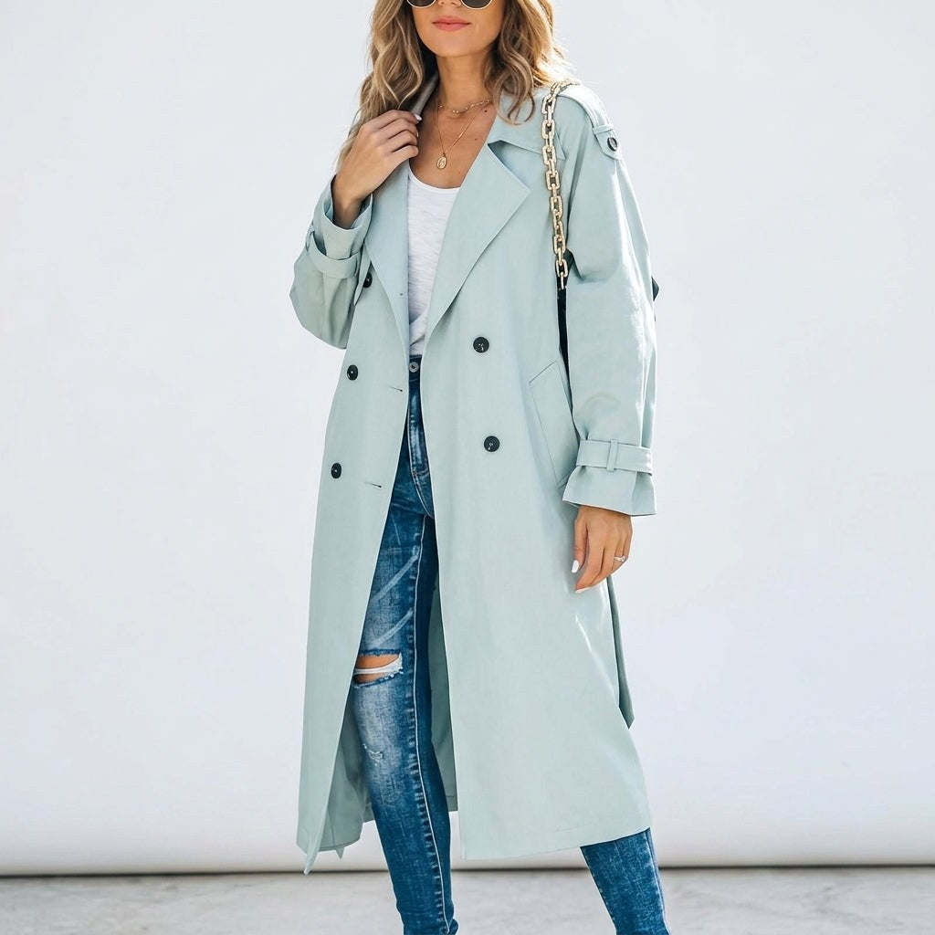 Anouk | Women's Long Trench Coat, Classic Double-Breasted Coat | Everlasting Boutique
