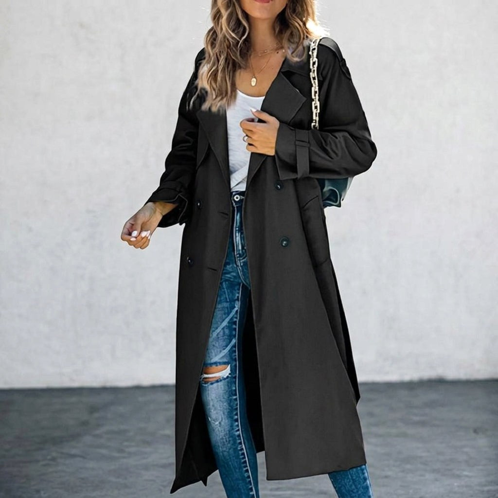 Anouk | Women's Long Trench Coat, Classic Double-Breasted Coat | Everlasting Boutique