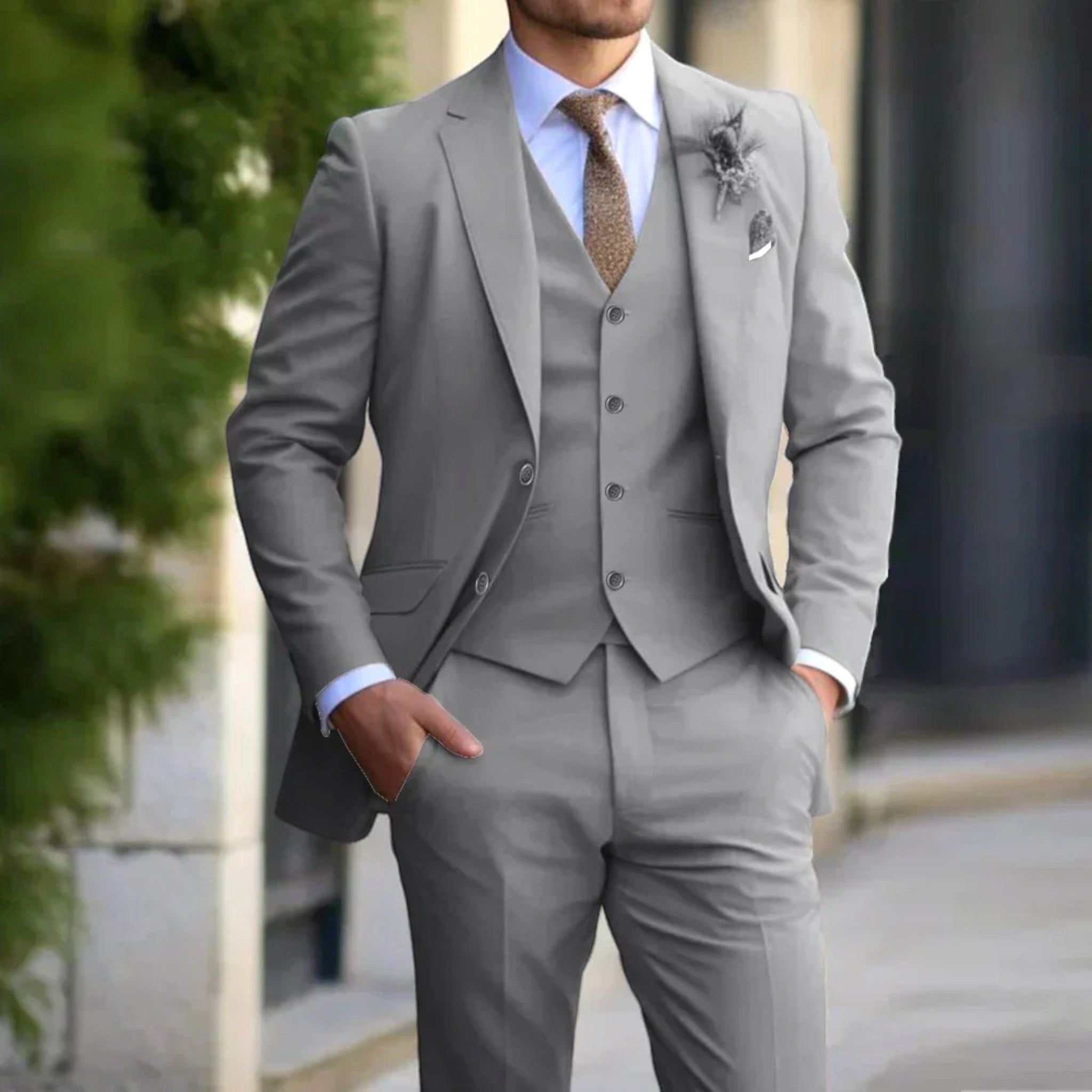 Anton | Men's Slim Fit Suit with Waistcoat, Three-Piece Suit | Everlasting Boutique | Beige