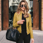 Arabella | Women's Tailored Leather Jacket with Zip Fastening, Classic Leather Jacket | Everlasting Boutique | Geel