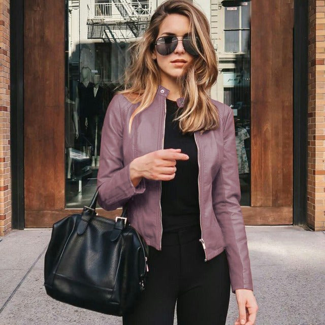 Arabella | Women's Tailored Leather Jacket with Zip Fastening, Classic Leather Jacket | Everlasting Boutique | Lila