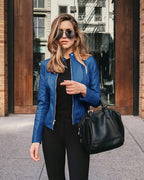 Arabella | Women's Tailored Leather Jacket with Zip Fastening, Classic Leather Jacket | Everlasting Boutique | Lichtblauw
