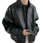 Archie | Men's Oversized Leather Bomber Jacket, Street Style Jacket | Everlasting Boutique | Black