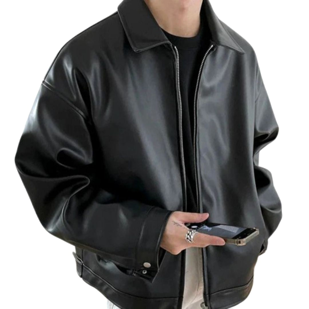 Archie | Men's Oversized Leather Bomber Jacket, Street Style Jacket | Everlasting Boutique | Black