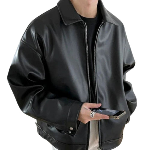 Archie | Men's Oversized Leather Bomber Jacket, Street Style Jacket | Everlasting Boutique | Black