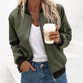 Ariane | Women's Classic Zip Bomber Jacket, Streamlined Lightweight Jacket | Everlasting Boutique | Army green