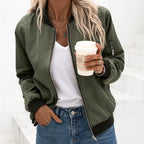 Ariane | Women's Classic Zip Bomber Jacket, Streamlined Lightweight Jacket | Everlasting Boutique | Army green